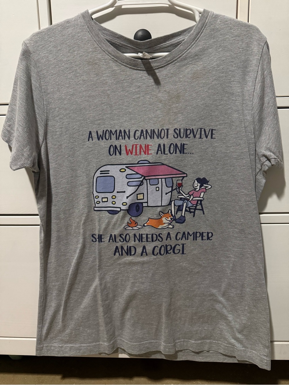 Women's Gray Graphic Tee - Wine, Camper & Corgi